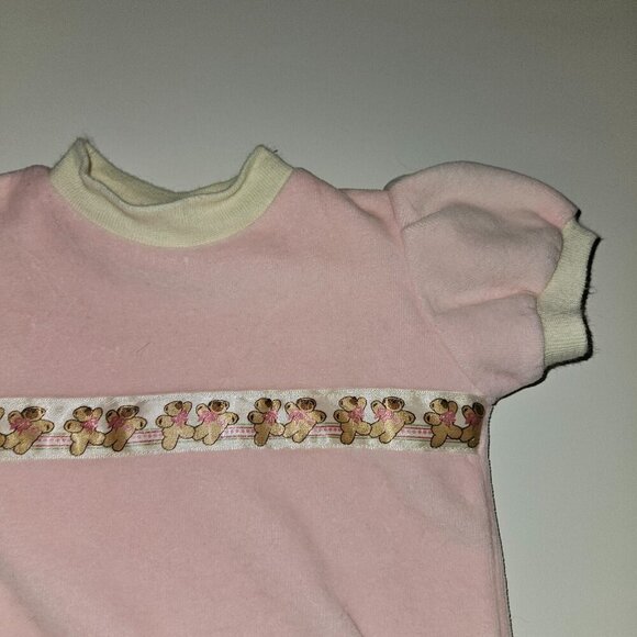 VTG Little Angel Teddy Bear Bodysuit 6-12 Months Pink Terrycloth Ivory - Picture 3 of 8